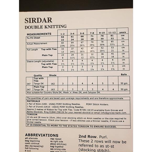 New Sirdar 4343 Tango Child Girls Short Sleeve Top Sweater Knitting Pattern - Picture 3 of 3